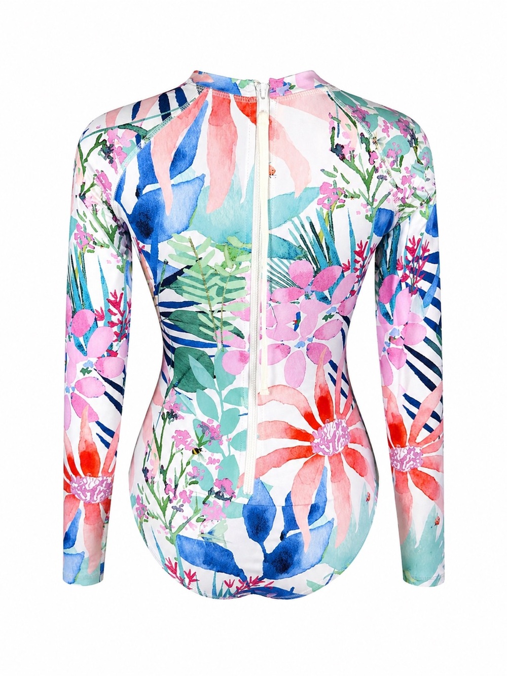 AXESEA Floral Rash Guard Swim Top UPF Surf Beach Tropical Size 8 - Picture 2 of 9